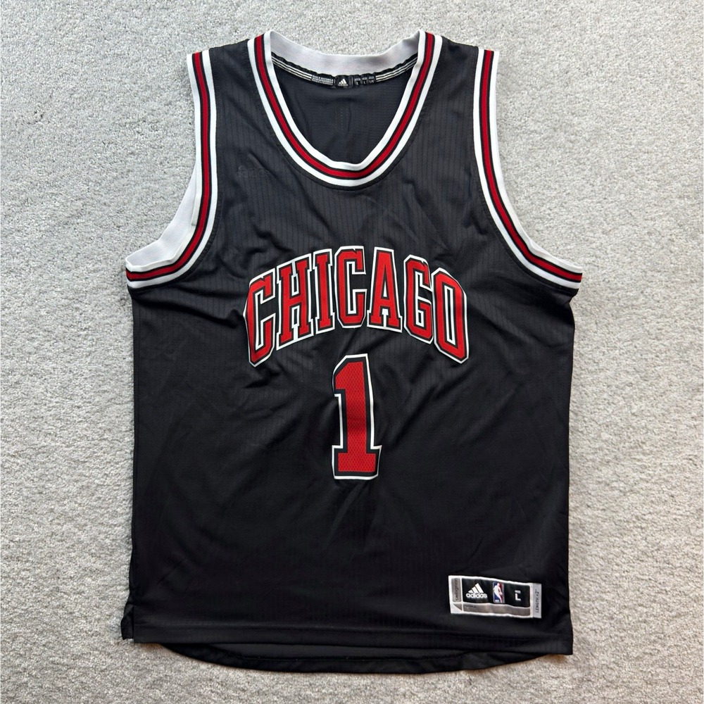 Adidas Derrick Rose Chicago Bulls Jersey Mens Large Black #1 NBA Swingman +2